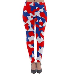 Red White Blue Camouflage Pattern Lightweight Velour Leggings by SpinnyChairDesigns