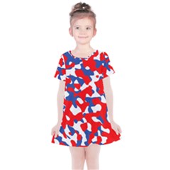 Red White Blue Camouflage Pattern Kids  Simple Cotton Dress by SpinnyChairDesigns