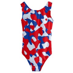 Red White Blue Camouflage Pattern Kids  Cut-out Back One Piece Swimsuit by SpinnyChairDesigns