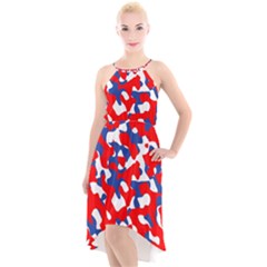 Red White Blue Camouflage Pattern High-low Halter Chiffon Dress  by SpinnyChairDesigns