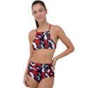 Black Red White Camouflage Pattern High Waist Tankini Set View1