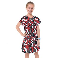 Black Red White Camouflage Pattern Kids  Drop Waist Dress by SpinnyChairDesigns