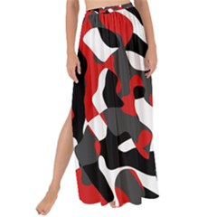 Black Red White Camouflage Pattern Maxi Chiffon Tie-up Sarong by SpinnyChairDesigns