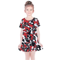 Black Red White Camouflage Pattern Kids  Simple Cotton Dress by SpinnyChairDesigns