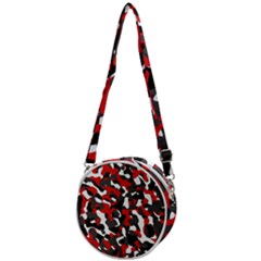 Black Red White Camouflage Pattern Crossbody Circle Bag by SpinnyChairDesigns