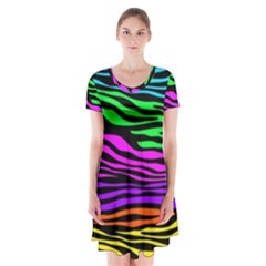 Colorful Zebra Short Sleeve V-neck Flare Dress by Angelandspot