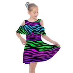 Colorful Zebra Kids  Shoulder Cutout Chiffon Dress by Angelandspot