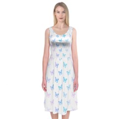 Light Blue Pink Butterflies Pattern Midi Sleeveless Dress by SpinnyChairDesigns