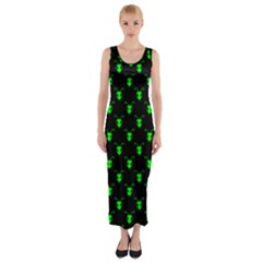 Neon Green Bug Insect Heads On Black Fitted Maxi Dress by SpinnyChairDesigns