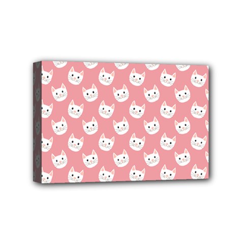 Cute Cat Faces White And Pink Mini Canvas 6  X 4  (stretched) by SpinnyChairDesigns