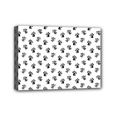 Cat Dog Animal Paw Prints Pattern Black And White Mini Canvas 7  X 5  (stretched) by SpinnyChairDesigns