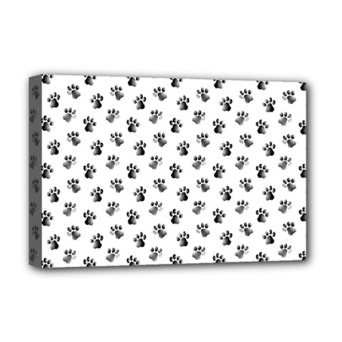 Cat Dog Animal Paw Prints Pattern Black And White Deluxe Canvas 18  X 12  (stretched) by SpinnyChairDesigns