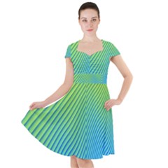 Blue Green Abstract Stripe Pattern  Cap Sleeve Midi Dress by SpinnyChairDesigns