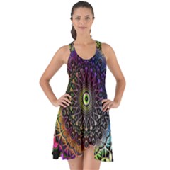 Colorful Rainbow Colored Arabesque Mandala Kaleidoscope  Show Some Back Chiffon Dress by SpinnyChairDesigns