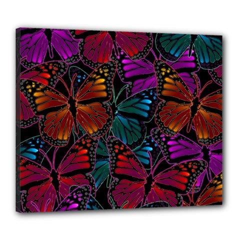 Colorful Monarch Butterfly Pattern Canvas 24  X 20  (stretched) by SpinnyChairDesigns