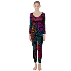 Colorful Monarch Butterfly Pattern Long Sleeve Catsuit by SpinnyChairDesigns