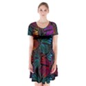 Colorful Monarch Butterfly Pattern Short Sleeve V-neck Flare Dress View1