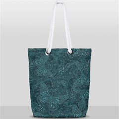 Dark Teal Butterfly Pattern Full Print Rope Handle Tote (small) by SpinnyChairDesigns