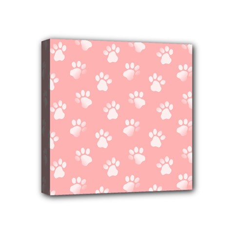 Animal Cat Dog Prints Pattern Pink White Mini Canvas 4  X 4  (stretched) by SpinnyChairDesigns