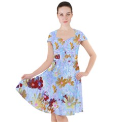 Cosmos Flowers Ligh Blue Cap Sleeve Midi Dress by DinkovaArt