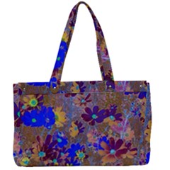 Cosmos Flowers Brown Blue Canvas Work Bag by DinkovaArt