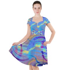 Infinity Painting Blue Cap Sleeve Midi Dress by DinkovaArt