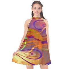 Infinity Painting Orange Halter Neckline Chiffon Dress  by DinkovaArt