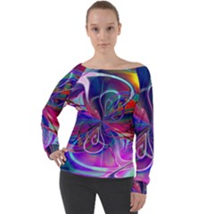 Rainbow Painting Pattern 2 Off Shoulder Long Sleeve Velour Top by DinkovaArt