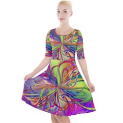 Rainbow Painting Pattern 4 Quarter Sleeve A-line Dress by DinkovaArt