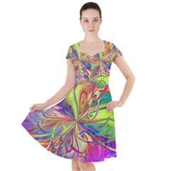 Rainbow Painting Pattern 4 Cap Sleeve Midi Dress by DinkovaArt