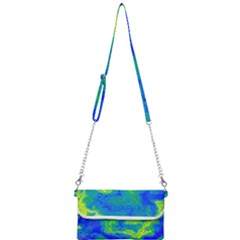 Neon Green Blue Grunge Texture Pattern Mini Crossbody Handbag by SpinnyChairDesigns