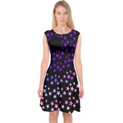 Purple Stars On Black Pattern Capsleeve Midi Dress by SpinnyChairDesigns