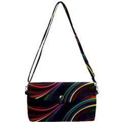 Neon Glow Lines On Black Removable Strap Clutch Bag by SpinnyChairDesigns