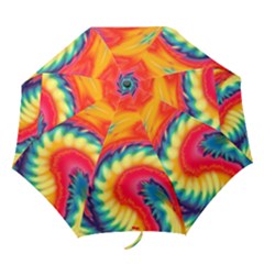 Colorful Dark Tie Dye Pattern Folding Umbrellas by SpinnyChairDesigns