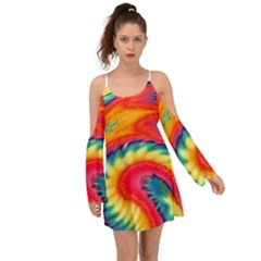 Colorful Dark Tie Dye Pattern Kimono Sleeves Boho Dress by SpinnyChairDesigns