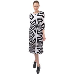 Abstract Zebra Stripes Pattern Ruffle End Midi Chiffon Dress by SpinnyChairDesigns