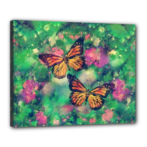 Watercolor Monarch Butterflies Canvas 20  X 16  (stretched) by SpinnyChairDesigns