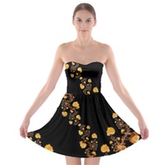 Abstract Gold Yellow Roses On Black Strapless Bra Top Dress by SpinnyChairDesigns