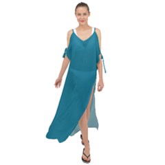 Mosaic Blue Pantone Solid Color Maxi Chiffon Cover Up Dress by FlagGallery