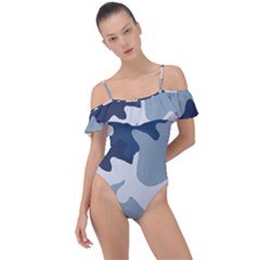 Camo Blue Frill Detail One Piece Swimsuit by MooMoosMumma