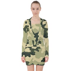 Camo Green V-neck Bodycon Long Sleeve Dress by MooMoosMumma