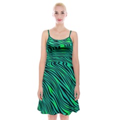 Black And Green Abstract Stripes Pattern Spaghetti Strap Velvet Dress by SpinnyChairDesigns