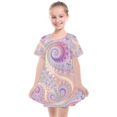 Pastel Pink Intricate Swirls Spirals  Kids  Smock Dress by SpinnyChairDesigns