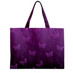 Purple Butterflies Pattern Zipper Mini Tote Bag by SpinnyChairDesigns