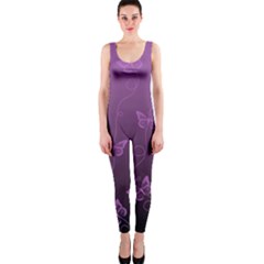 Purple Butterflies Pattern One Piece Catsuit by SpinnyChairDesigns