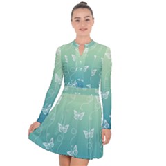 White Butterflies On Blue And Light Green Long Sleeve Panel Dress by SpinnyChairDesigns