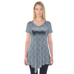 Grey Diamond Plate Metal Texture Short Sleeve Tunic  by SpinnyChairDesigns