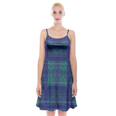 Blue Green Faded Plaid Spaghetti Strap Velvet Dress by SpinnyChairDesigns