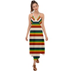 Rainbow Stripes Halter Tie Back Dress  by tmsartbazaar