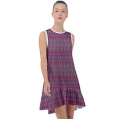 Red Blue Ikat Pattern Frill Swing Dress by SpinnyChairDesigns